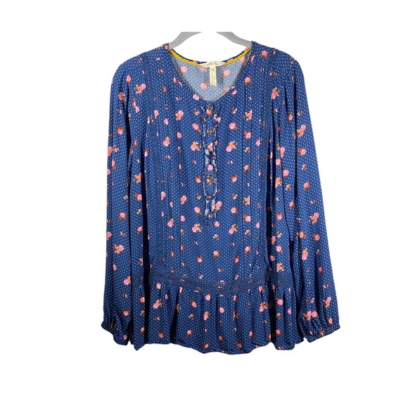 Matilda Jane Dream A Little Dream Floral Polka Dot Blouse Blue Pink Size Medium - Picture 2 of 7